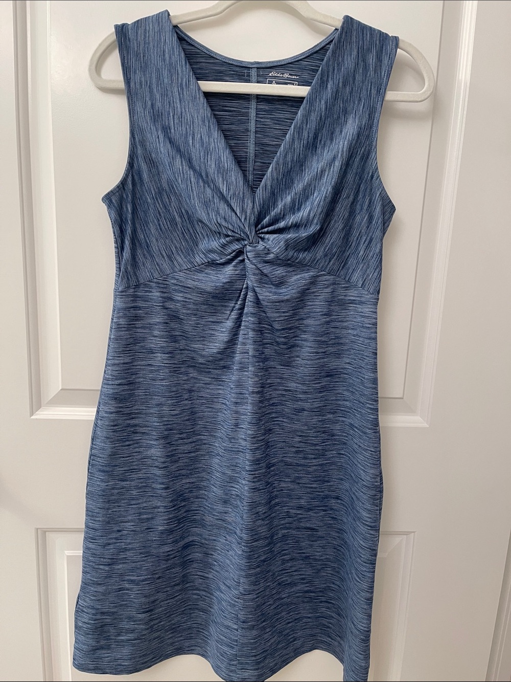 Eddie Bauer Blue Heathered Twist-Front Midi Dress